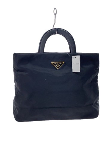 PRADA Tote Bag Nylon Black Plain Inner Pocket Torn Handle Feeling of Use Used