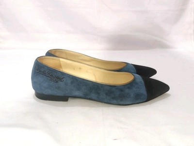 CHANEL BLUE SUEDE LEATHER BLACK FABRIC POINTED TOE GABRIELLE COCO SIZE, EU36.5,