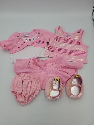 Build A Bear Workshop Pink Sparkle Outfit Lot Of 5 Skirt, Shirts, Shoes, Undies 