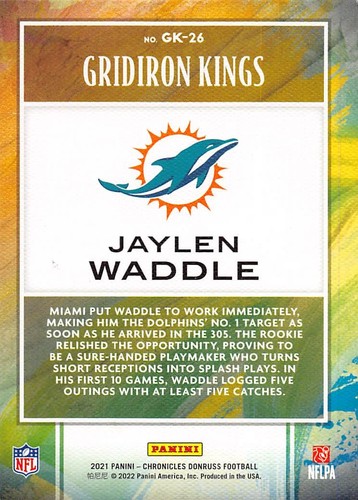 Tarjeta de fútbol americano Jaylen Waddle 2021 Panini Chronicles GK-26 Miami Dolphins - Imagen 2 de 2