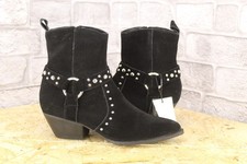 BLACK SUEDE WESTERN COWBOY BOOTS SIZE 4 / 37 BY RITA ORA PRIMARK NEW
