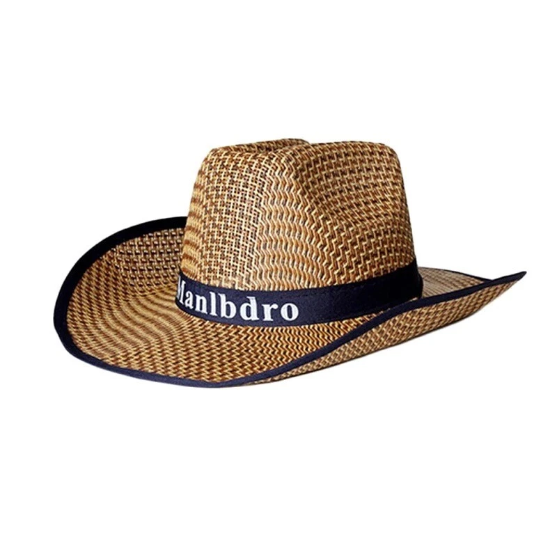 Chapéu de palha de verão trançado chapéu de sol chapéu de cowboy para homem e mulher - Imagem 3 de 4