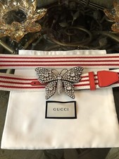 100 Authentic GUCCI Striped Crystal Butterfly Belt Size: 90