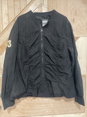 Women's Harley Davidson Epic Jacket Shirred Front Black LARGE Nylon Bomber Light