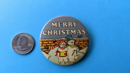Vintage Merry Christmas Frosty Snowman Xmas Pinback Pin Button - Picture 2 of 5