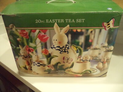 20 pc EASTER Tea set Bunny Rabbits Party NEW OLD STOCK READ BELOW