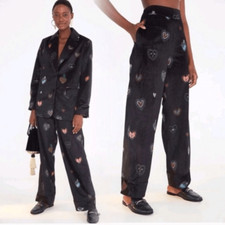 FARM RIO Anthropologie Dark Hearts velvet pants size M