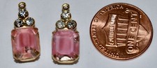 VINTAGE 2 OCTAGON PINK GIVRE GLASS made w SWAROVSKI RHINESTONES PENDANTS 17mm