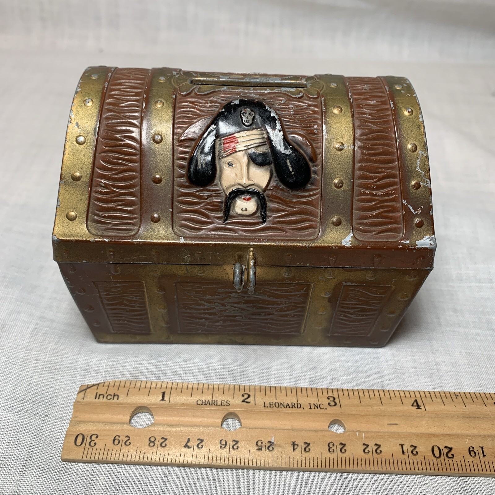 Vintage Metal Pirate Treasure Chest Coin Bank by E.J. Kahn Co. Chicago