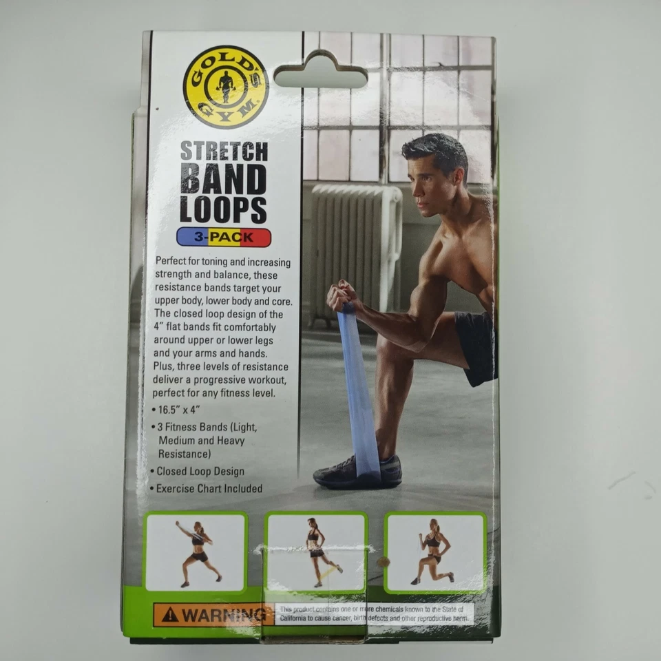 Новый золотой тренажерный зал 3-Pack эластичной ленты петли легкий Med тяжелое сопротивление 16,5 «x 4» - Изображение 2 из 2