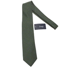 Drake's NWT Neck Tie in Green with Blue/White/Yellow Geometric Pattern 100% Silk
