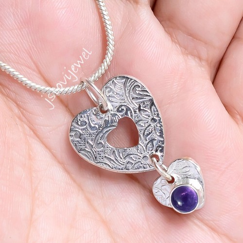 Pendentif bijou fait main en argent 925 pierre précieuse améthyste