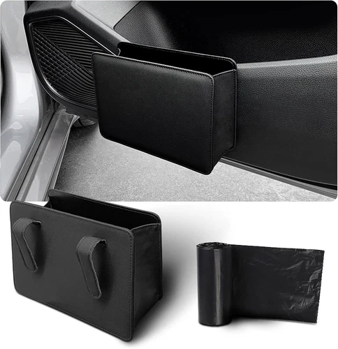 SOMUCH Car Trash Can, Leather Trash Bin with Roll of Trash Bags, Foldable Mini D