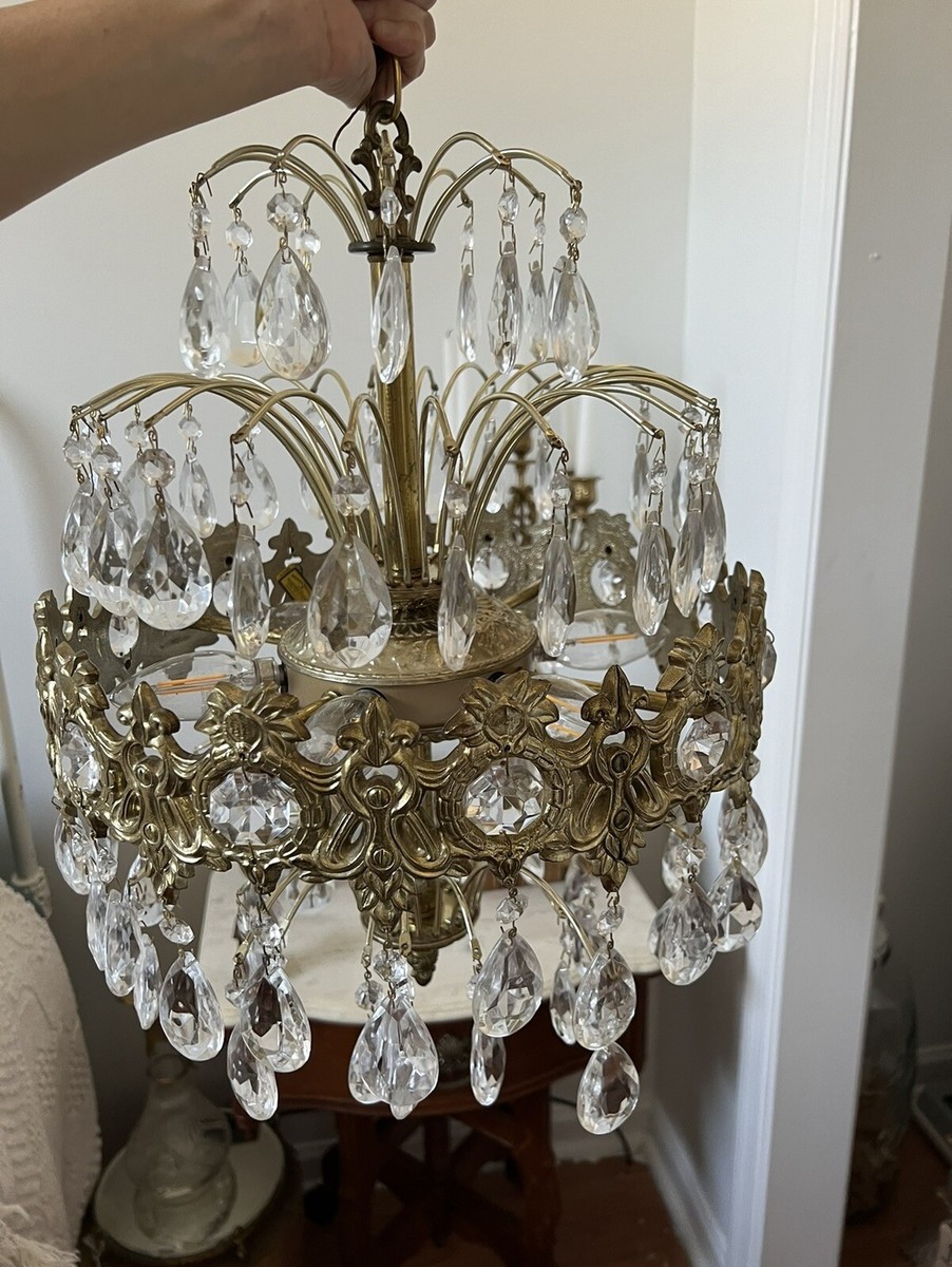 VINTAGE HOLLYWOOD REGENCY GOLD FOUNTAIN WATERFALL CRYSTAL