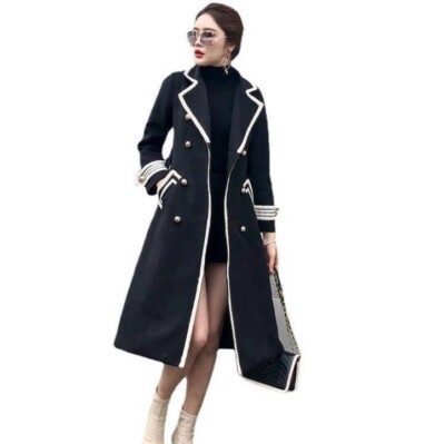 New Female knee length wool jacket Women slim double breasted coat British  parka UK