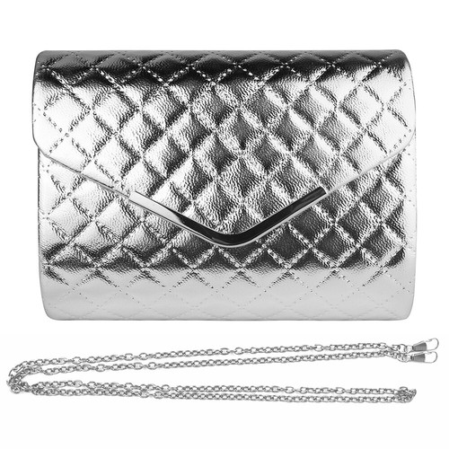 Women Leather Quilted Crossbody Evening Clutch Purse Bag W/ Chain Shoulder Strap - Picture 9 of 16