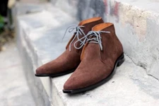 Handmade Coffee brown Suede Chukka boots, Men brown ankle high suede casual boot