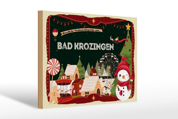 Holzschild Weihnachten GrüßE Bad Krozingen Geschenk Schild Wooden Sign 30X20Cm-image