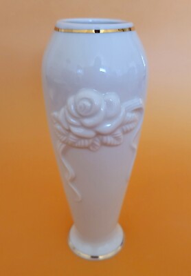 Petite Lenox Fine China Vase Hand Crafted Gold Rimmed, Embossed w/ Rose 6'' Tall