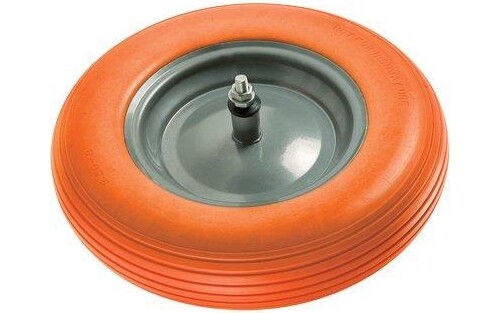 Ruota Pu Antiforo per Carriola mm 370x80 Disco Metallo Mozzo mm 170 + Asse Hand