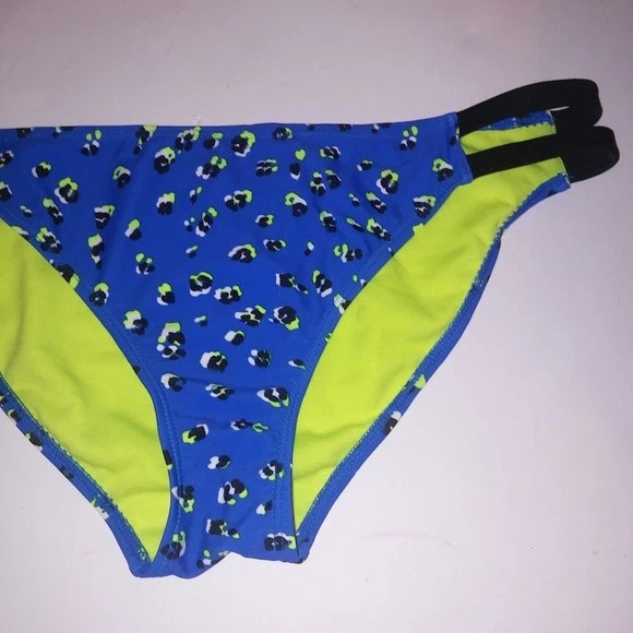 Joe Boxer Swim Suit Bikini Bottom Blue Yellow Black Leopard Strappy Animal - Image 2 of 3