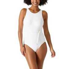 Tommy Bahama Cable Beach High Neck Belted One Piece Swimsuit Sz 4 NWT White