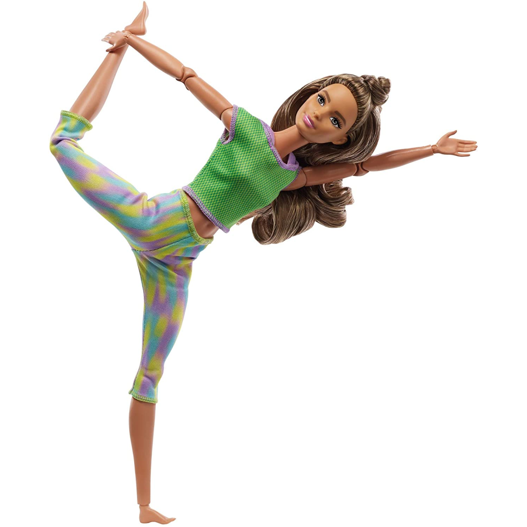 Barbie Made To Move Doll W Ith Yellow Floral Pattern Yoga Pants