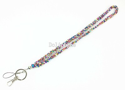New Braided Seed Beaded Crystal Necklace LANYARD with key ring keychain