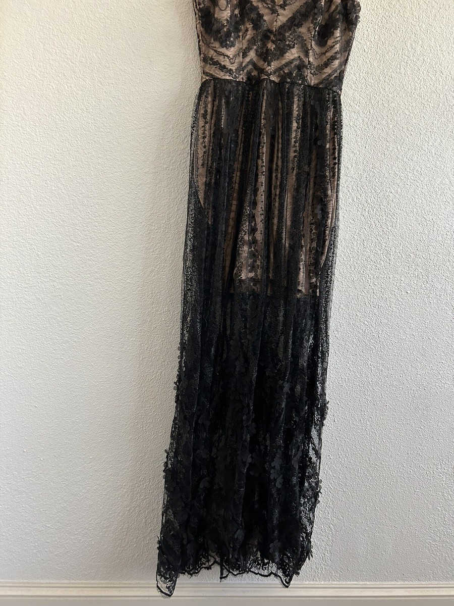 dress the population chelsea lace a line gown Deep V-Neck Lace Tiered Dress
