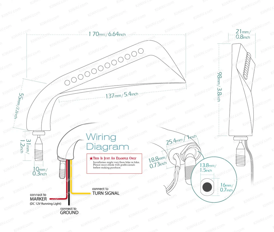 Espejo retrovisor KiWAV HAXE cromado LED intermitentes 10 mm se adapta a Honda CB900F Hornet Rebel GL Foto 2 de 4