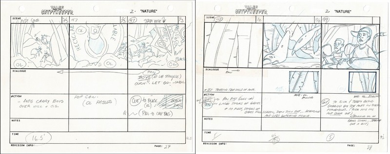 2 Tales From The Cryptkeeper Hand-Drawn Storyboards Nelvana 1993 Pgs 27-28