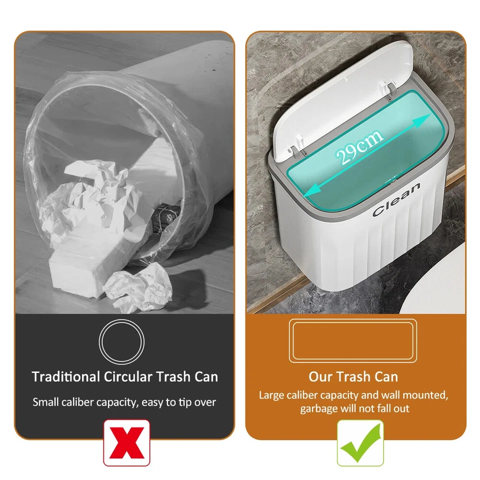 Wall Mounted Waste Bin Kitchen Cabinet Door Cupboard Hanging Trash Can with Lid - Image 2 of 4