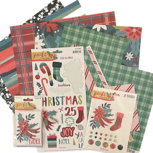 Pegatinas de papel de álbum de recortes de Navidad de 12""x 12"" ""Jingle All The Way"" Brads Plus LEER - Imagen 1 de 7