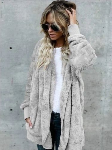 Womens Hooded Sherpa Jacket Fleece Cardigan Winter Trendy Plush Coat - Bild 9 von 30