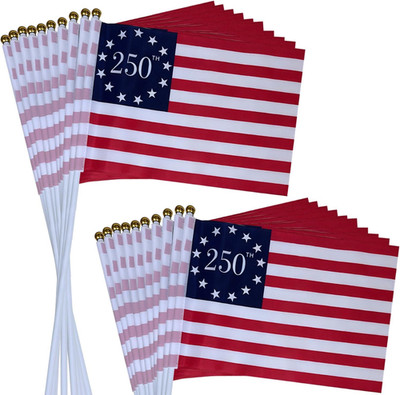 250Th Anniversary American Stick Flag 7.8X 5.5 Inch Small Mini Handheld Flags on