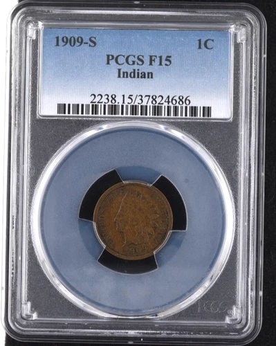 1909-S Indian Cent Penny Key Date Coin PCGS F15 Fine NICE COLOR