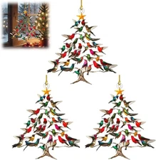 3PCS Hummingbird Christmas Ornament, Colorful Hummingbirds Tree Decor, Stacked H