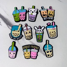 10 pcs set Boba Bubble Bestie Tea Shoe Charms Boat Clogs Mule Korean Asian Drink