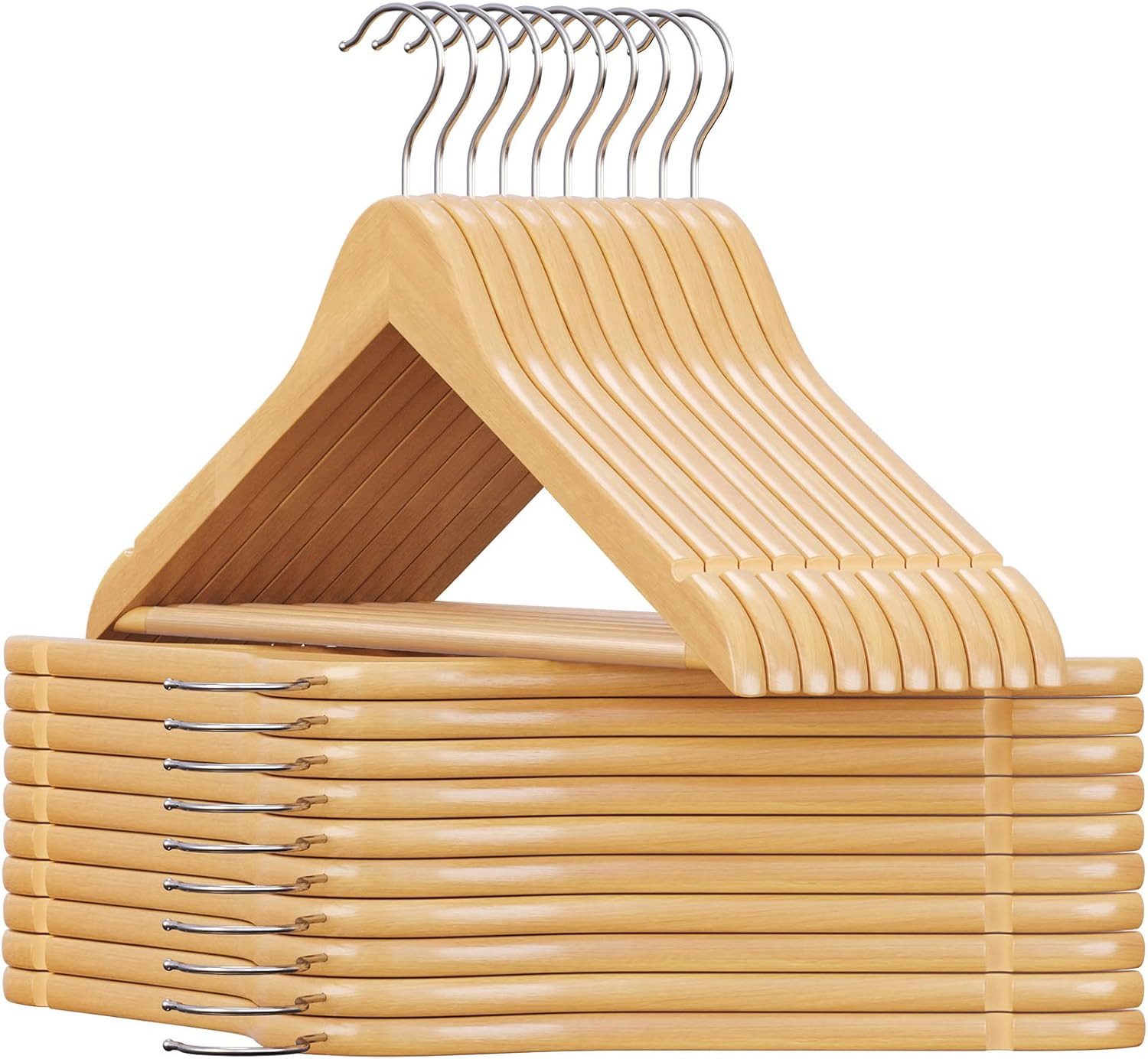 Cintre bois lot de 20 antidérapant pour l'organisation des vêtements de la chambre