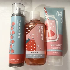 Bath & Body Works Strawberry Soda Mist / Body Wash / Body Cream Set BRAND NEW