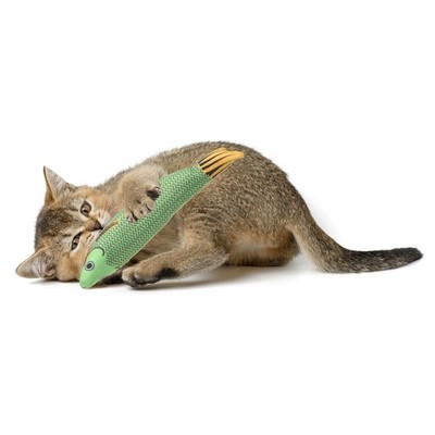 Fish Shaped Bite Resistant Catnip Cat Chew Playing, Green Yellow (23 x 3.8cm)