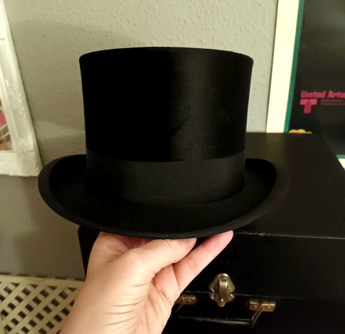 Top Hat Fur 1930 Opera hat with Victorian SuitCase Luxury quality Europe Size M - Picture 12 of 12