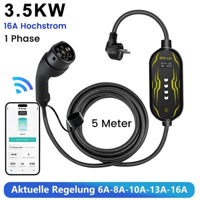 APP Steuerung 5/6/8M EV Ladekabel Type2 Schuko für Elektroauto 3.5kw 16A 1 phase