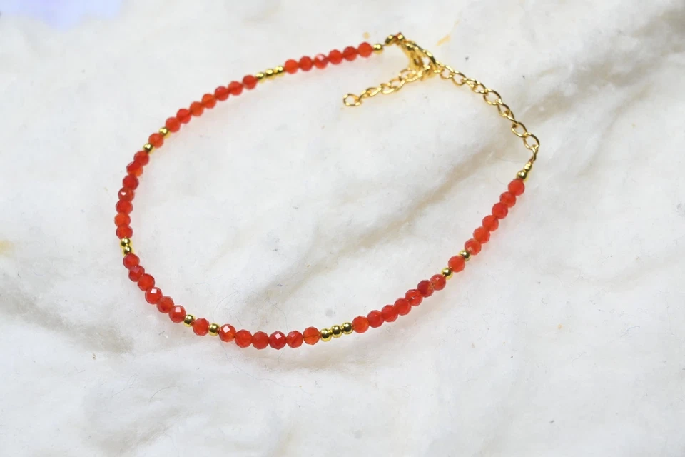 Brazalete de mujer natural naranja facetado redondo pequeñas cuentas de piedras preciosas 6-8" Foto 3 de 4