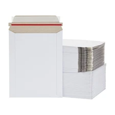 100 White 7" x 9" Kraft Cardboard Photo Mailers with Self-Seal Tear Tab-28pt.