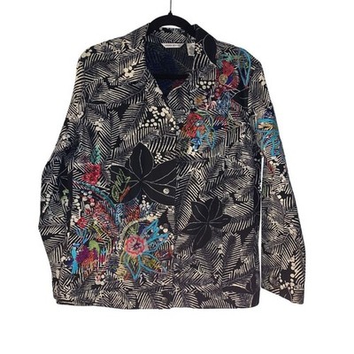 Vintage Laura Ashley Embroidered Canvas Jacket Size L Art to Wear Sequins Cotton