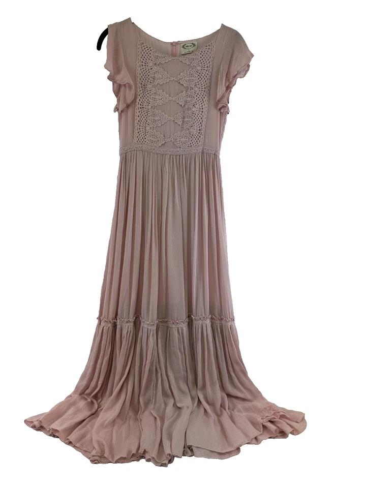 Mia Joy Viola Maxi Dress Violet Pink Full Tiered Skirt Crochet Flutter Girls 12 - Image 3 of 4