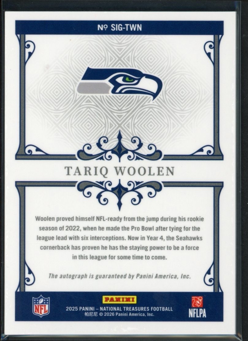 2025 Panini National Treasures Tariq Woolen Signatures Gold Auto /49 view 2