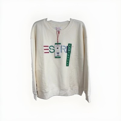 Esprit Women's Logo Fleece Crewneck Sweatshirt Cream Viral 80's Costco XL NEW