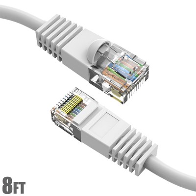 8FT Cat5E RJ45 Network LAN Ethernet Patch Cable Cord UTP 24AWG Snagless White